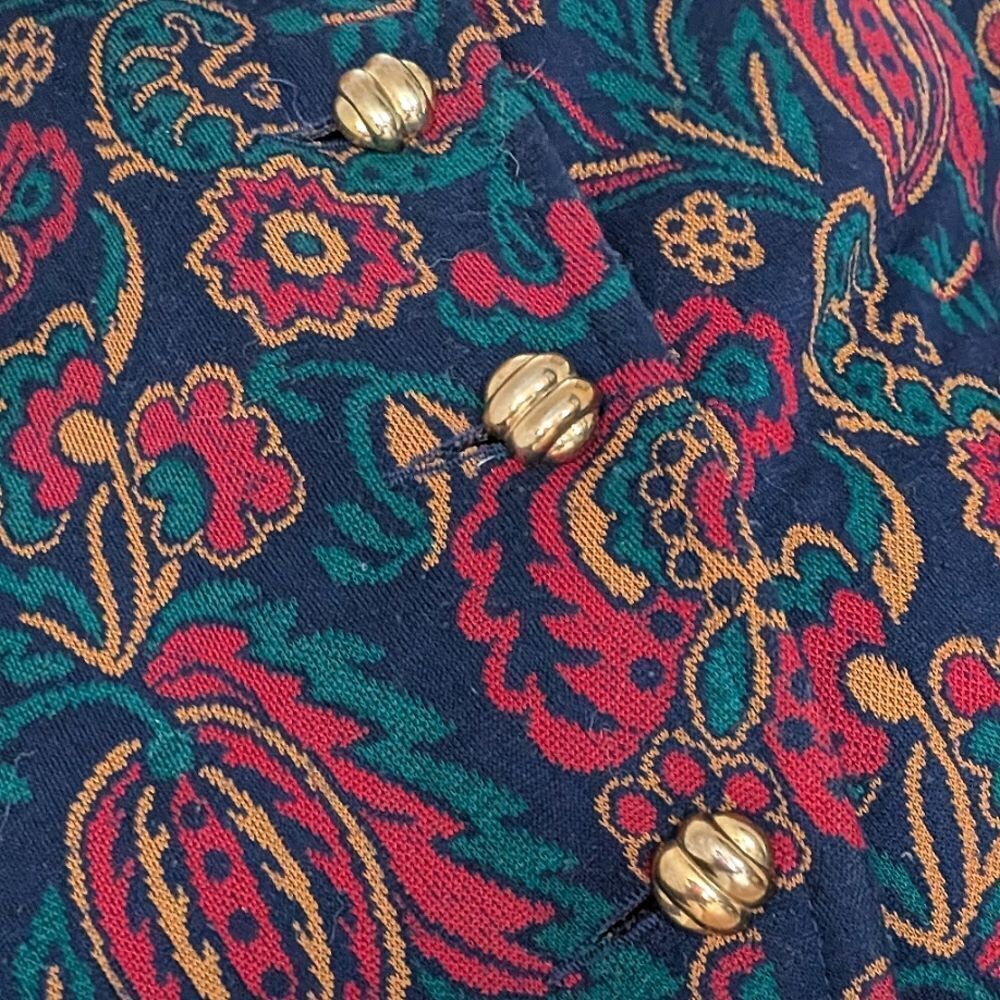 Vintage Crop Paisley Print Tailored Structured Designer Henry Lee Jacket Size 10 - Picture 5 of 14